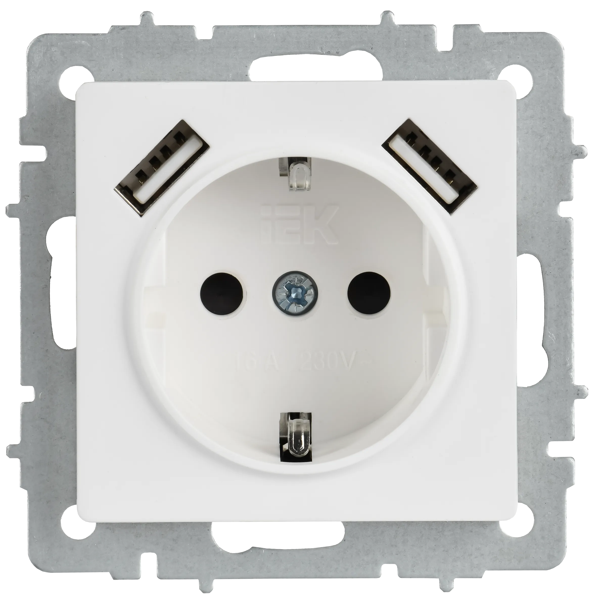 BRITE Розетка 1-местная с заземлением с защитными шторками 16А с USB A+A 5В 3,1А РЮш10-2-БрАБ арктический белый IEK - Фото 3