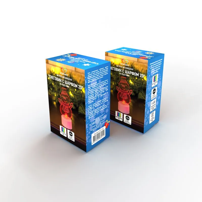 Фигура светодиодная на подставке Снеговик с шарфом 2D, RGB - Фото 3