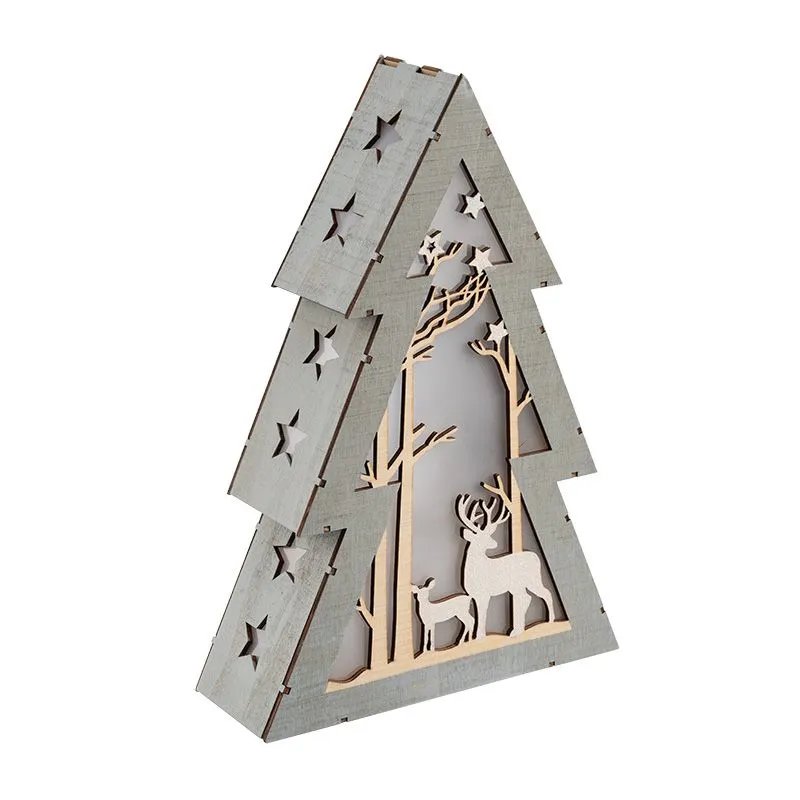 Деревянная фигурка с подсветкой Елочка 20х6,5х29 см - Фото 5