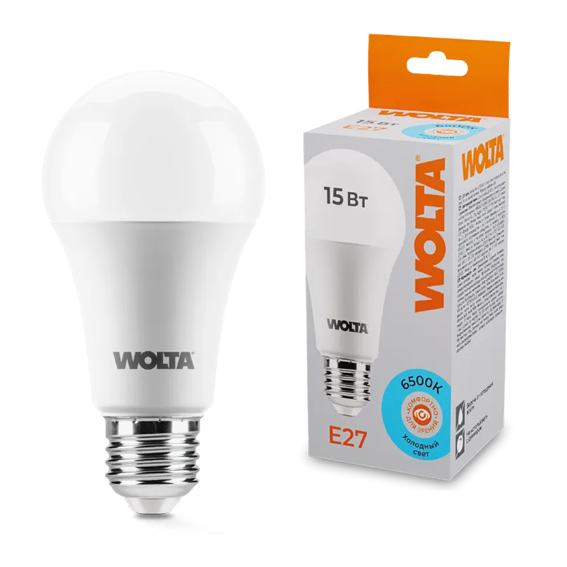Лампа светодиодная "Груша" A60 15Вт 1200лм 6500К Е27 (50шт/уп) WOLTA