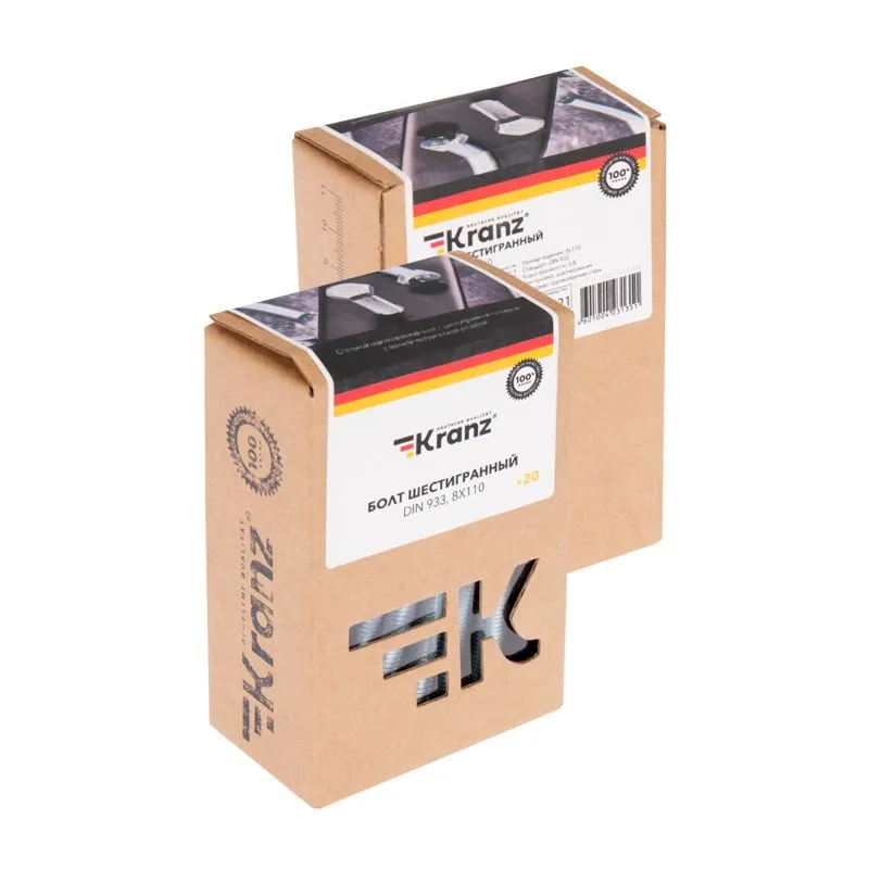 Болт шестигранный DIN 933, 8х110 короб (20 шт/уп) KRANZ - Фото 3