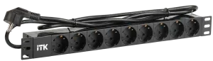 ITK PDU 9 розеток DIN49440 (нем. станд.) 1U, шнур 2м вилка DIN49441 (нем. станд.), алюминиевый профиль, черный PH22-9D1