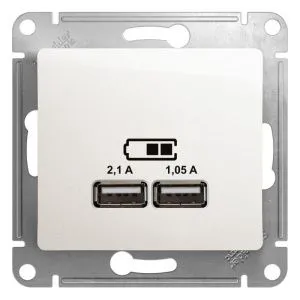 Розетка USB 2-м СП Glossa тип A+A 5В/2100мА 2х5В/1050мА механизм перламутр. SE GSL000633 504574