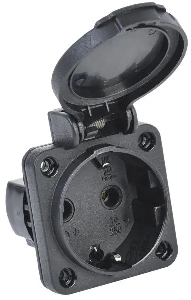 MAGNUM Розетка панельная SCHUKO РП14-3 с крышкой IP54 черный IEK PSN71-016-3-2-54-K02