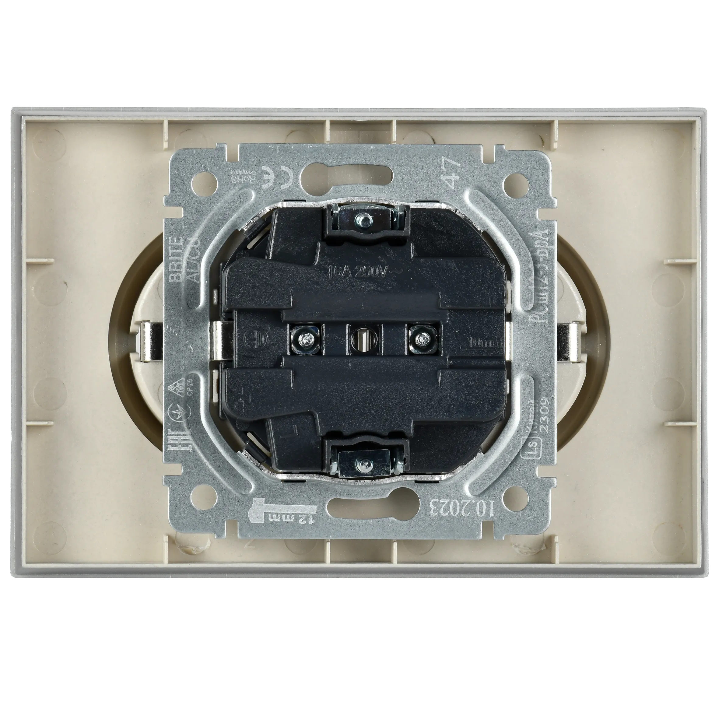 BRITE Розетка 2-местная с заземлением с защитными шторками 16А в сборе РСш12-3-БрА алюминий IEK - Фото 6