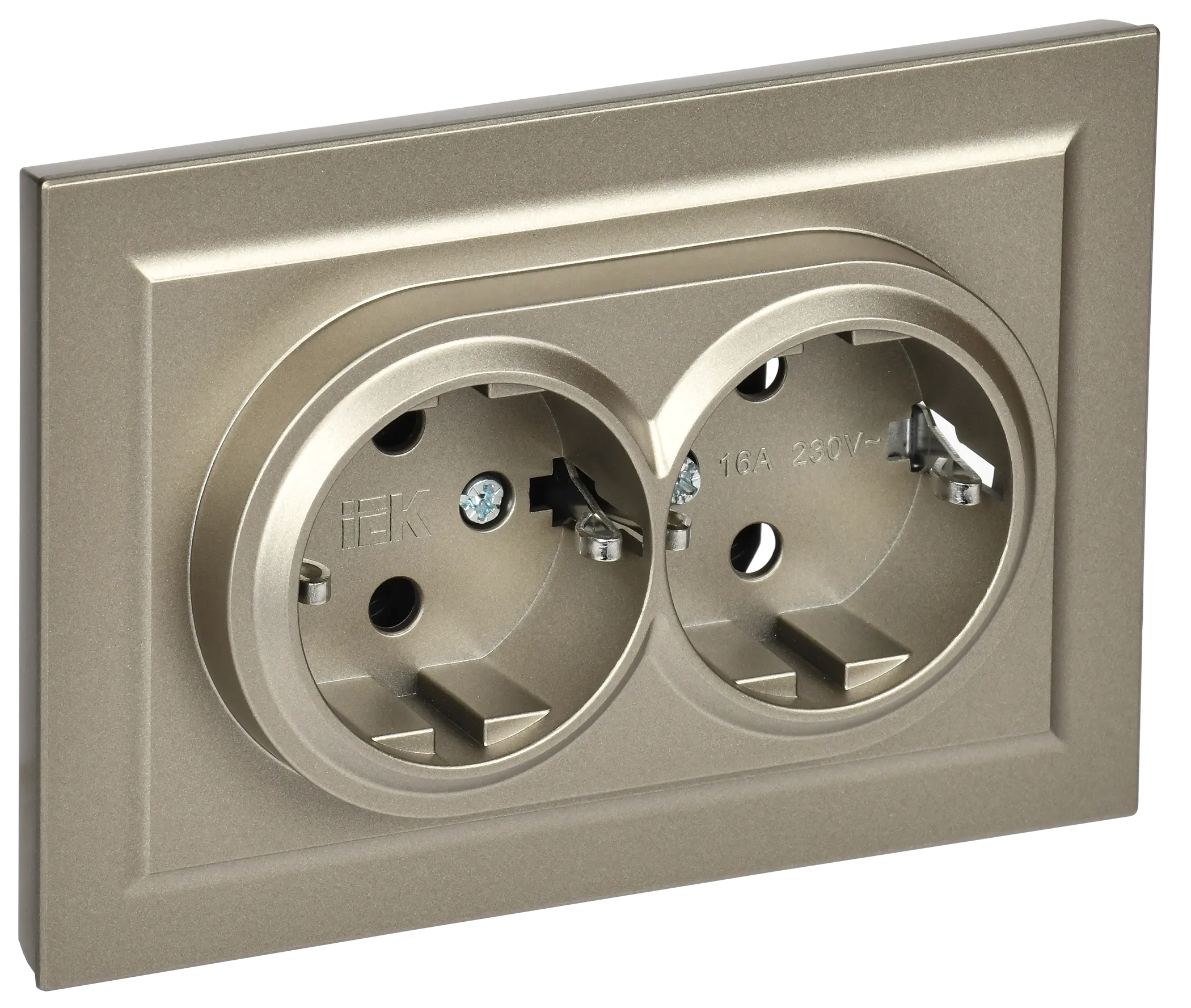 BRITE Розетка 2-местная с заземлением с защитными шторками 16А в сборе РСш12-3-БрШ шампань IEK