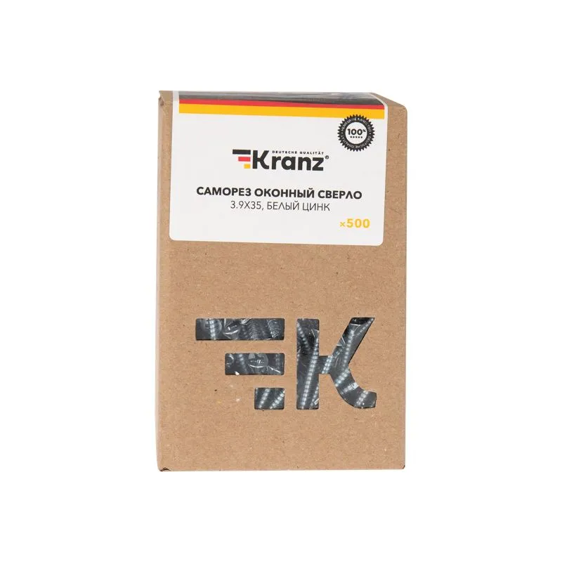 Саморез оконный сверло 3,9х35мм, белый цинк, короб (500 шт/уп) KRANZ - Фото 2