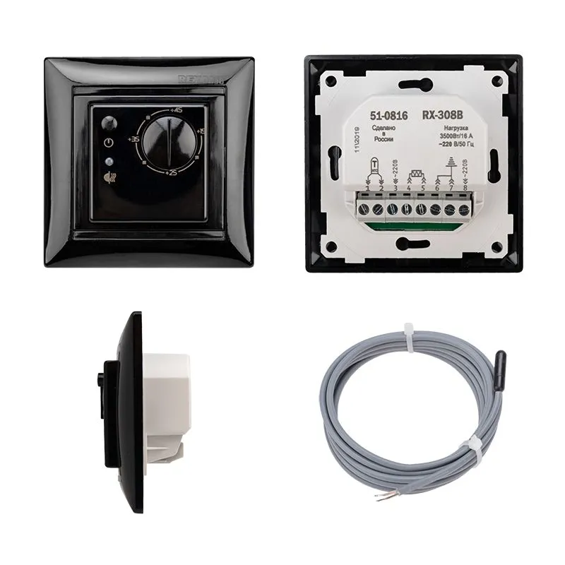 Терморегулятор механический RX-308B черный (совместим с Legrand серии Valena) REXANT - Фото 2