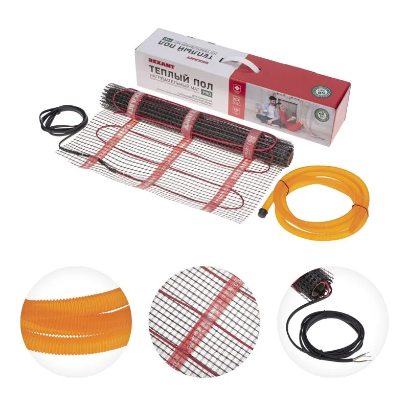 Теплый пол, нагревательный мат PRO RNX-5-1100 5м², 0,5х10м, 1100Вт двухжильный, с экраном REXANT - Фото 3