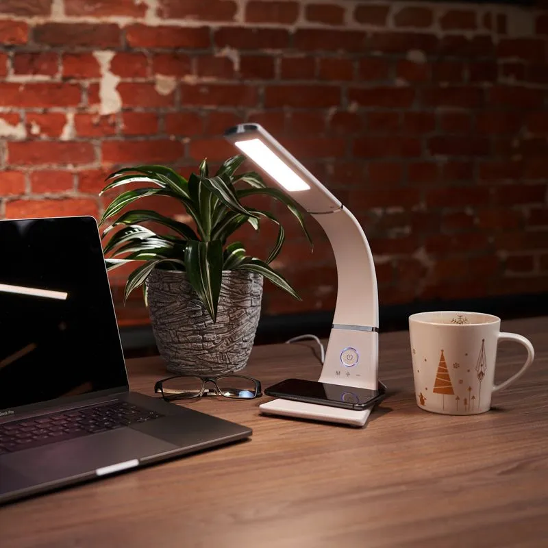 Светильник настольный Cloud LED 2700-6500К, встроенная беспроводная и проводная USB-зарядка устройств, диммер, гибкий поворот REXANT - Фото 2