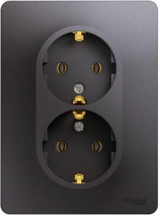Розетка 2-м СП Glossa 16А IP20 250В с заземл. в сборе графит SE GSL001324