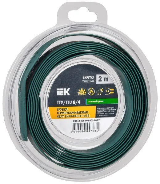 Трубка термоусадочная ТТУ нг-LS 8/4 зеленая (2м/упак) IEK UDR12-008-004-002-K06-T