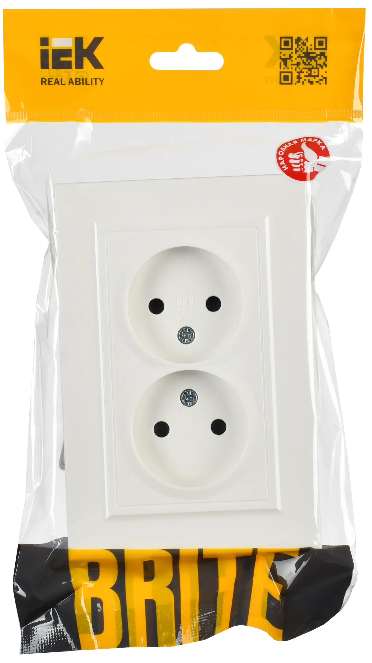 BRITE Розетка 2-местная без заземления с защитными шторками 10А в сборе РСш12-2-БрБ белый IEK - Фото 2