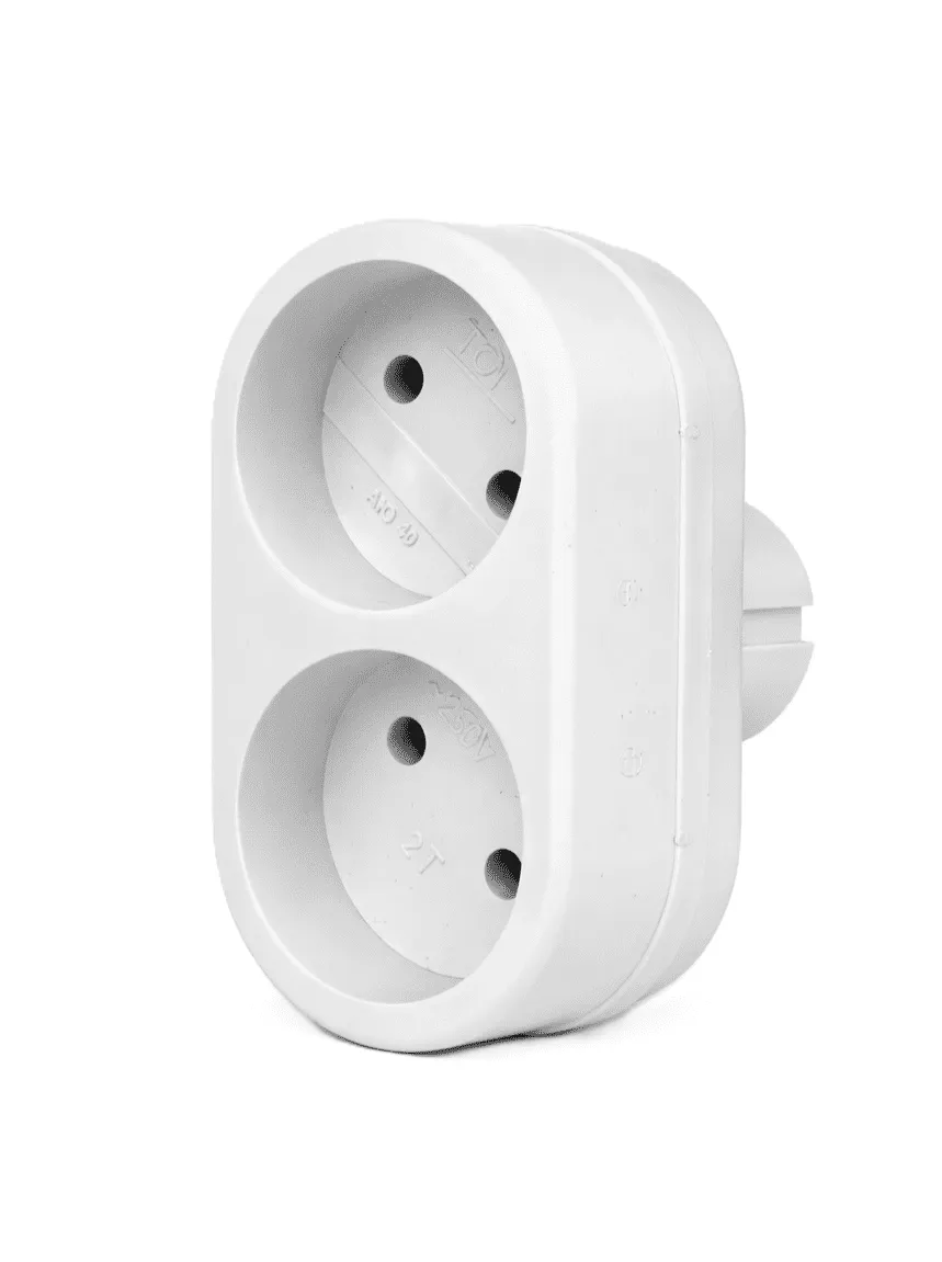 Разветвитель электрический 2 розетки без заземления, 6А, белый DEKRON