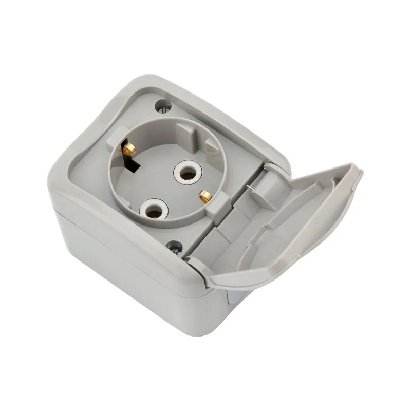 Розетка одноместная Mini OG IP54, с заземлением, о/у, серая KRANZ - Фото 3