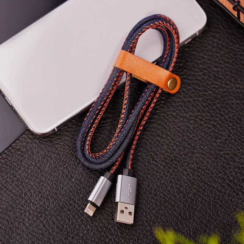 Кабель USB-A – Lightning для Apple, 2,4A, 1м, в нейлоновой оплетке (джинсовая ткань) REXANT - Фото 2