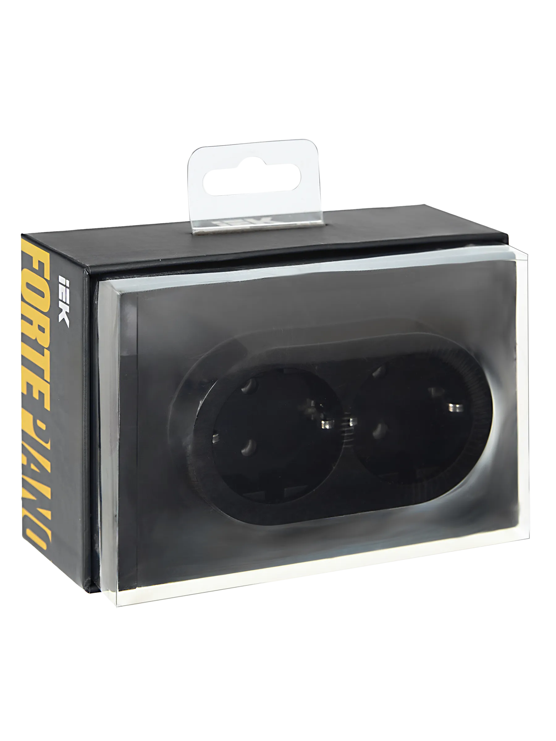 FORTE&PIANO Розетка 2-местная с заземлением без защитных шторок безвинтовое крепление 16А FP124 черный IEK - Фото 2