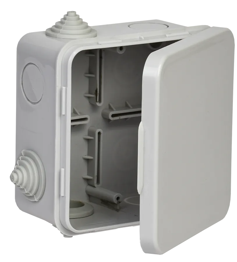 Коробка распаячная для о/п 100х100х50мм IP54 КМ41256 безгалогенная (HF) с откидной крышкой 8 гермовводов серая IEK