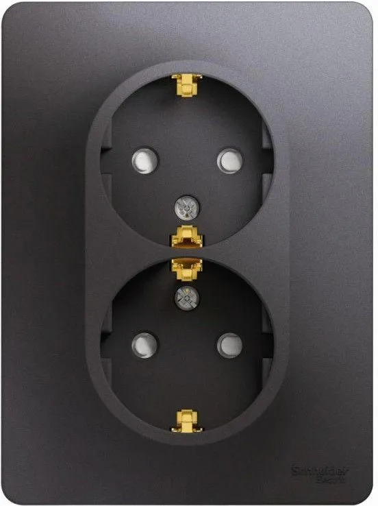 Розетка 2-м СП Glossa 16А IP20 250В с заземл. защ. шторки в сборе графит SE GSL001326