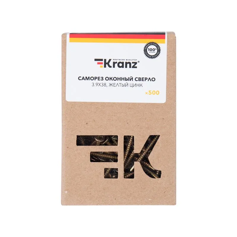 Саморез оконный KRANZ сверло, 3.9х38, желтый цинк, короб (500 шт./уп.) - Фото 2