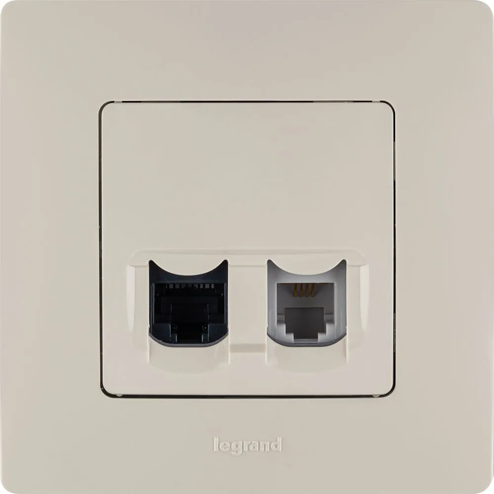 ETIKA Розетка двойная RJ11+RJ45 кат.5E UTP слоновая кость - Фото 2
