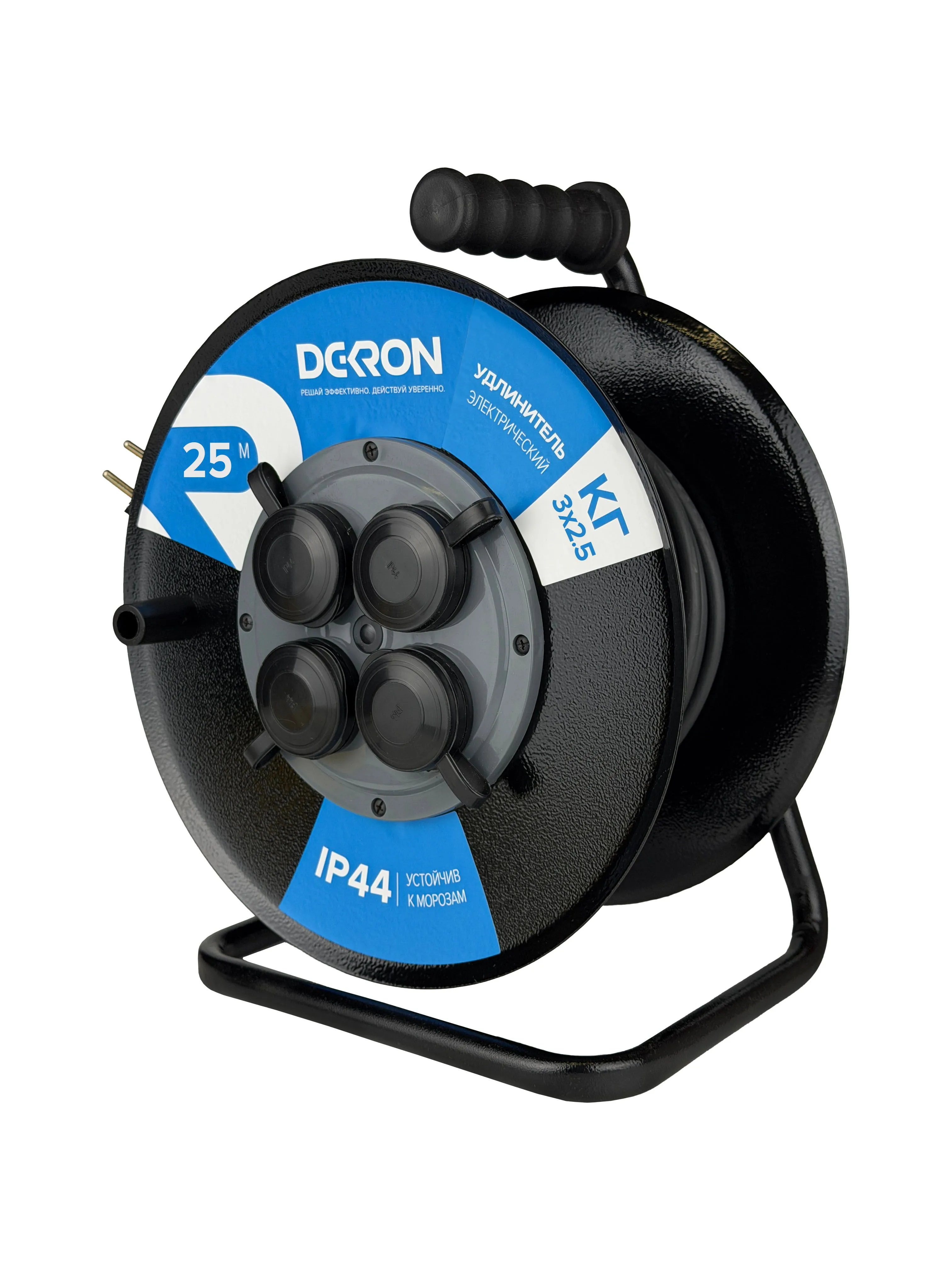 Удлинитель УКМ-44 (катушка металл) КГ-ХЛ 3*2,5 (16А) 4гн. 25м IP44 DEKRON - Фото 2
