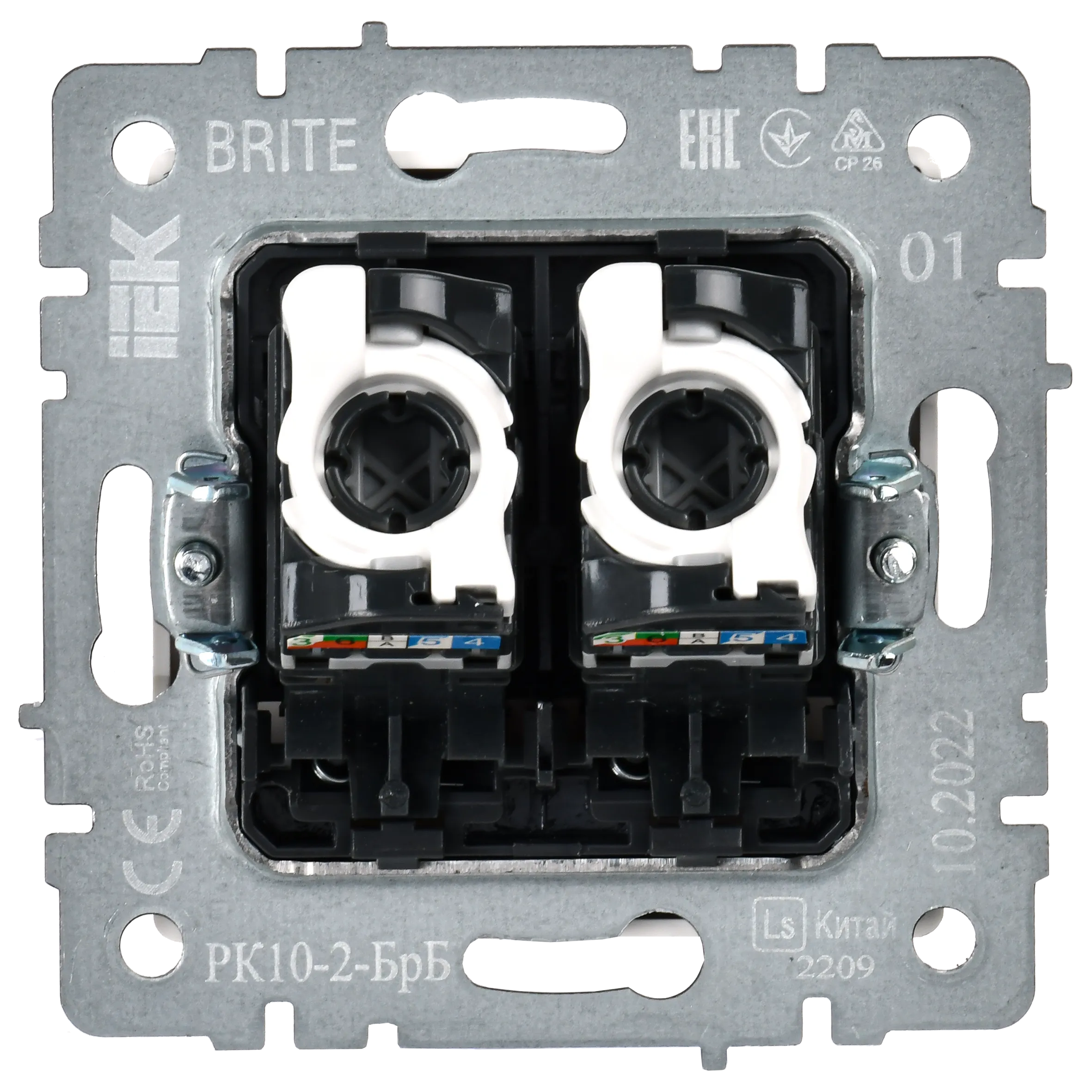 BRITE Розетка компьютерная двойная кат.5E RJ45 РК10-2-БрБ белый IEK - Фото 5