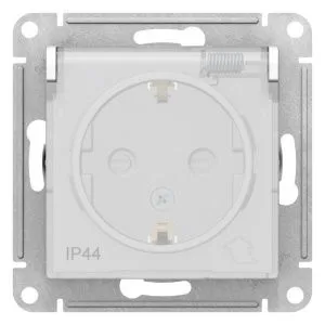 Розетка 1-м СП AtlasDesign Aqua 16А IP44 с заземл. защ. шторки с крышкой механизм бел. SE ATN440146 1240175