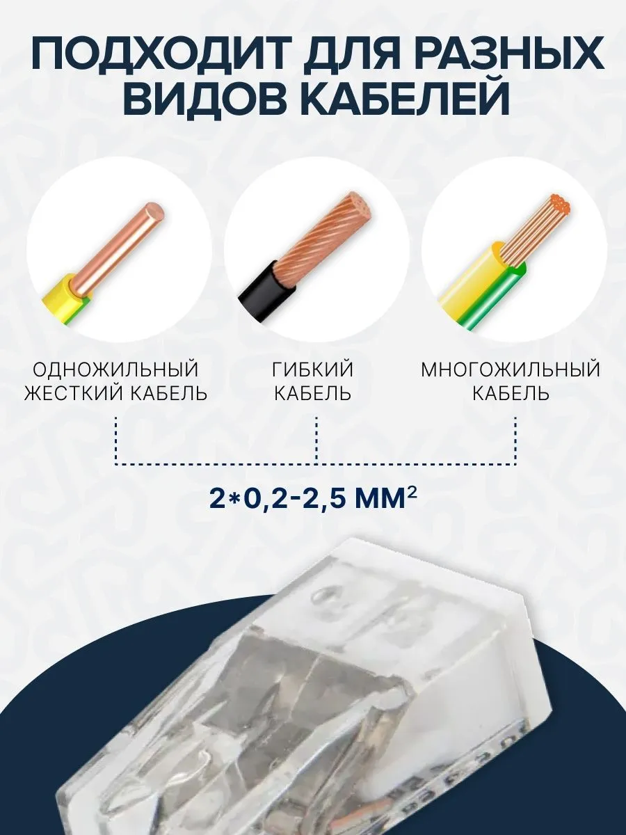 Клемма строительно-монтажная CMK-202 белая, 2-проводная (100шт/уп) DEKRON - Фото 2