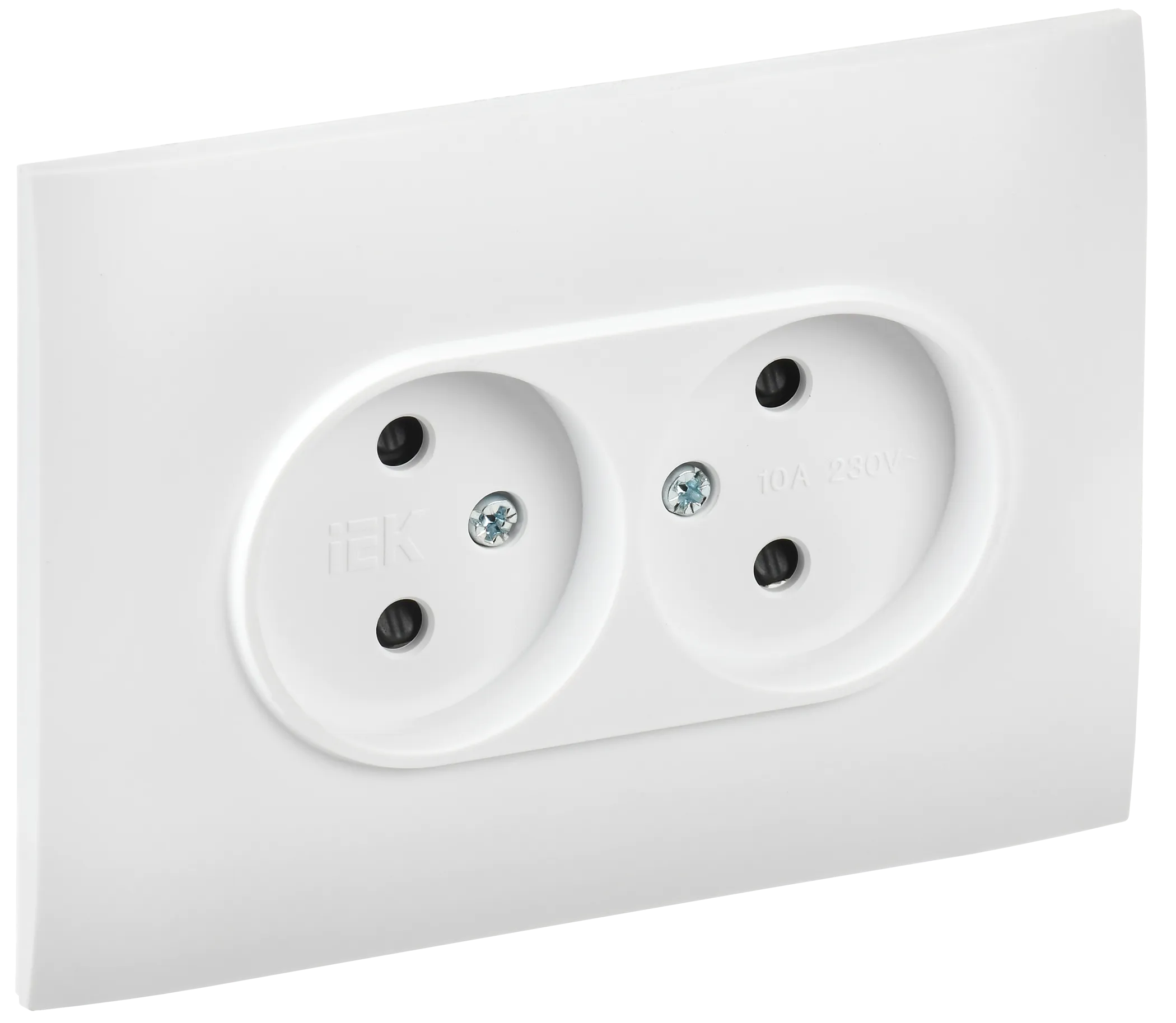 SKANDY Розетка 2-местная без заземления с защитными шторками 10А в сборе SK-R09W арктический белый IEK SK-R23-10-K01-F