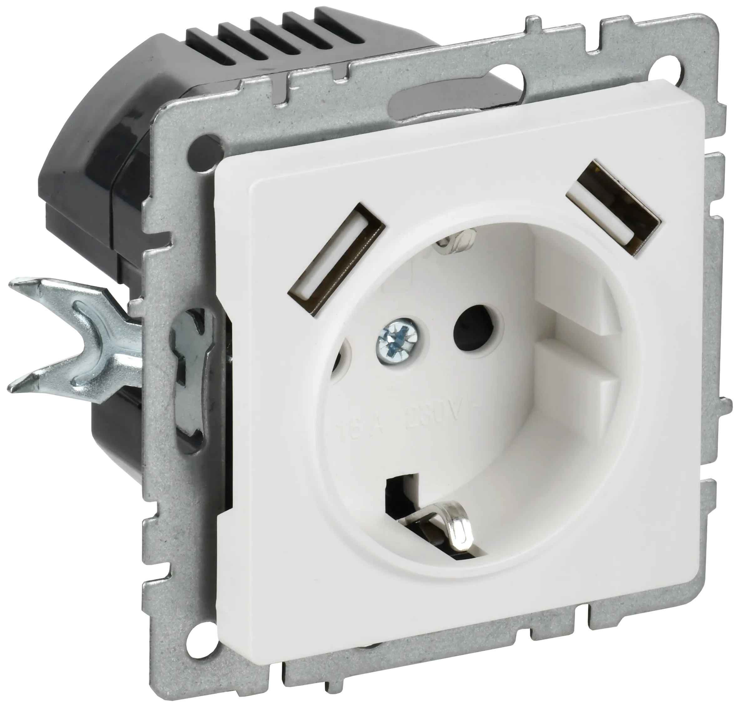 BRITE Розетка 1-местная с заземлением с защитными шторками 16А с USB A+A 5В 3,1А РЮш10-2-БрАБ арктический белый IEK BR-R14-16-U21-D31-K91