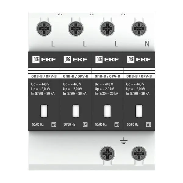 Ограничитель импульсных напряжений ОПВ-B/4P In 30кА 440В с сигн. EKF