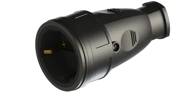 Розетка переносная разборная каучук РА16-005 без крышки (черный) с заземлением