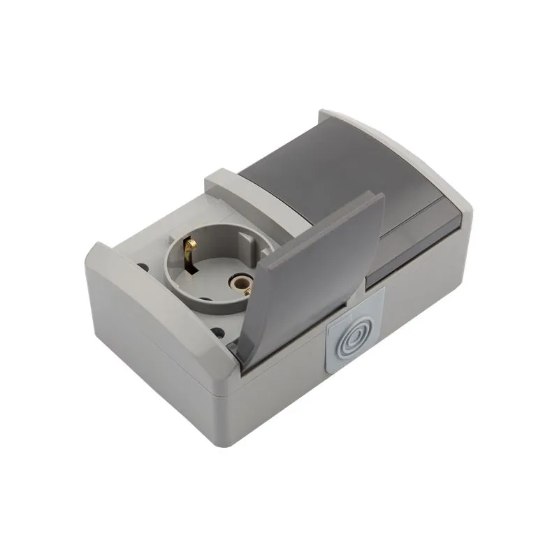 Блок горизонтальный 2 розетки (керамика) INDUSTRIAL IP54 с/з, о/у, серый KRANZ - Фото 4