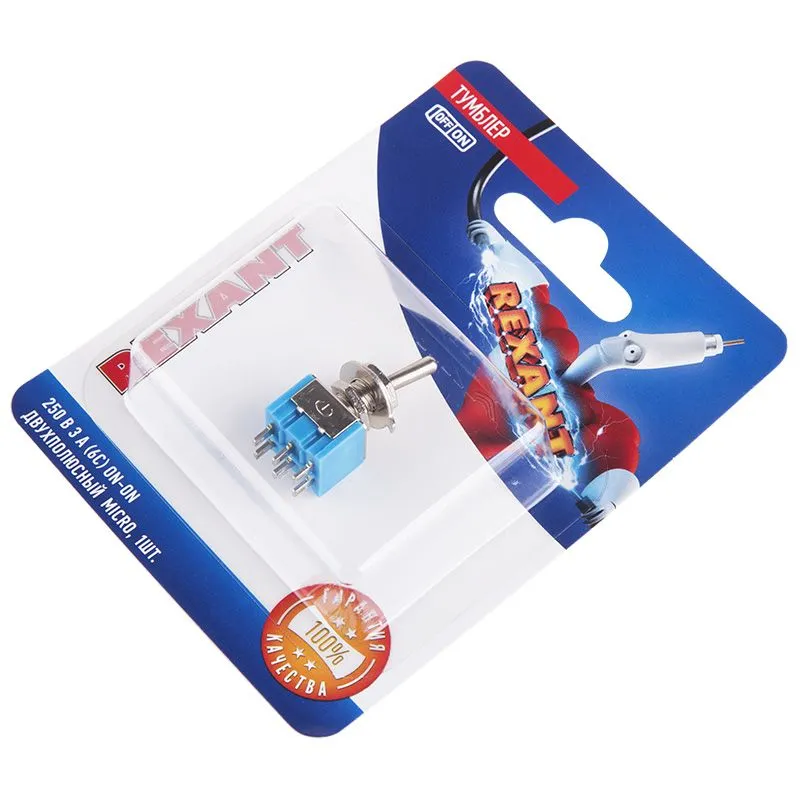 Тумблер 250V 3А (6c) ON-ON двухполюсный  Micro  (MTS-202)  REXANT (в упак. 1шт.) - Фото 2