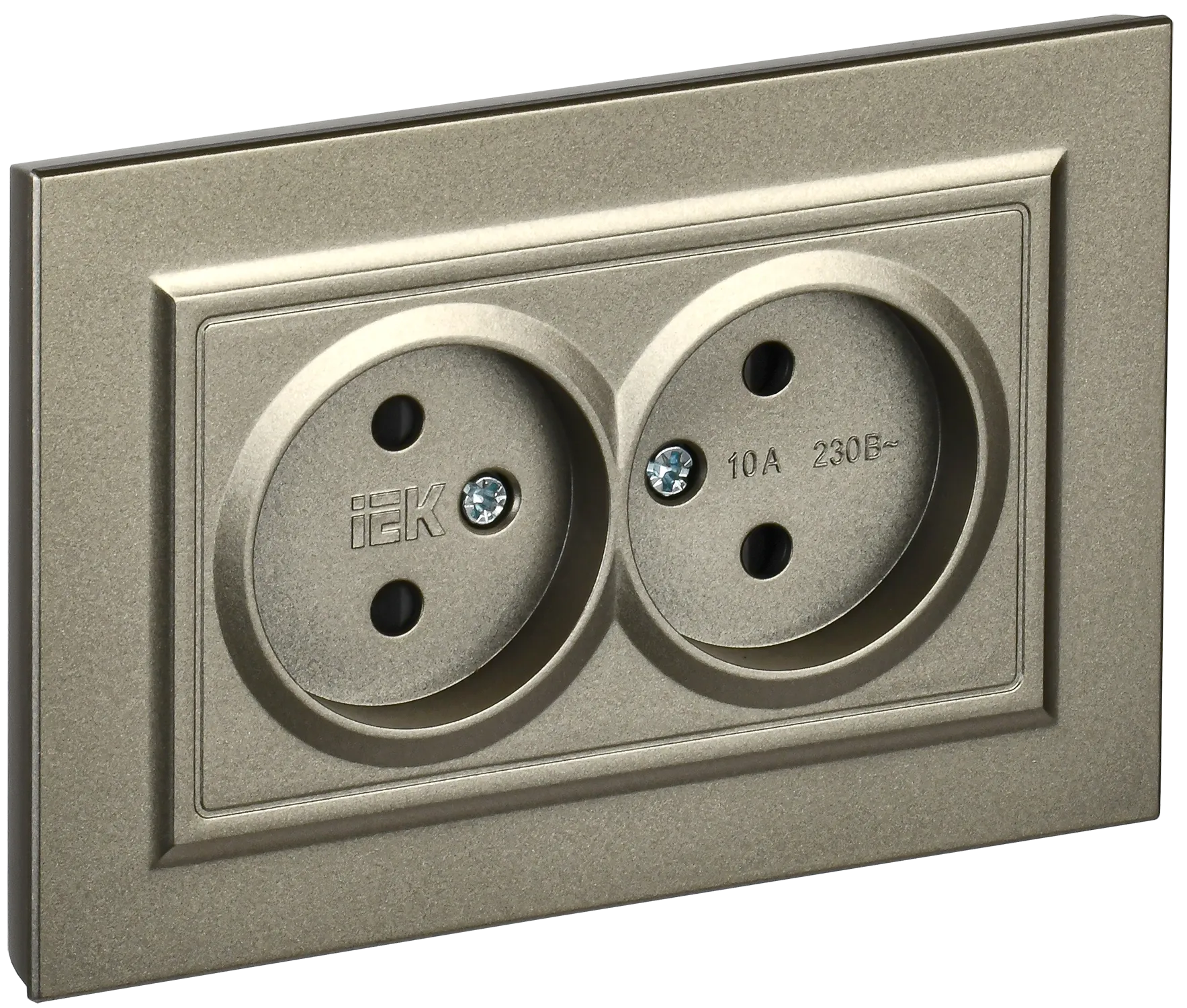 BRITE Розетка 2-местная без заземления с защитными шторками 10А в сборе РСш12-2-БрШ шампань IEK