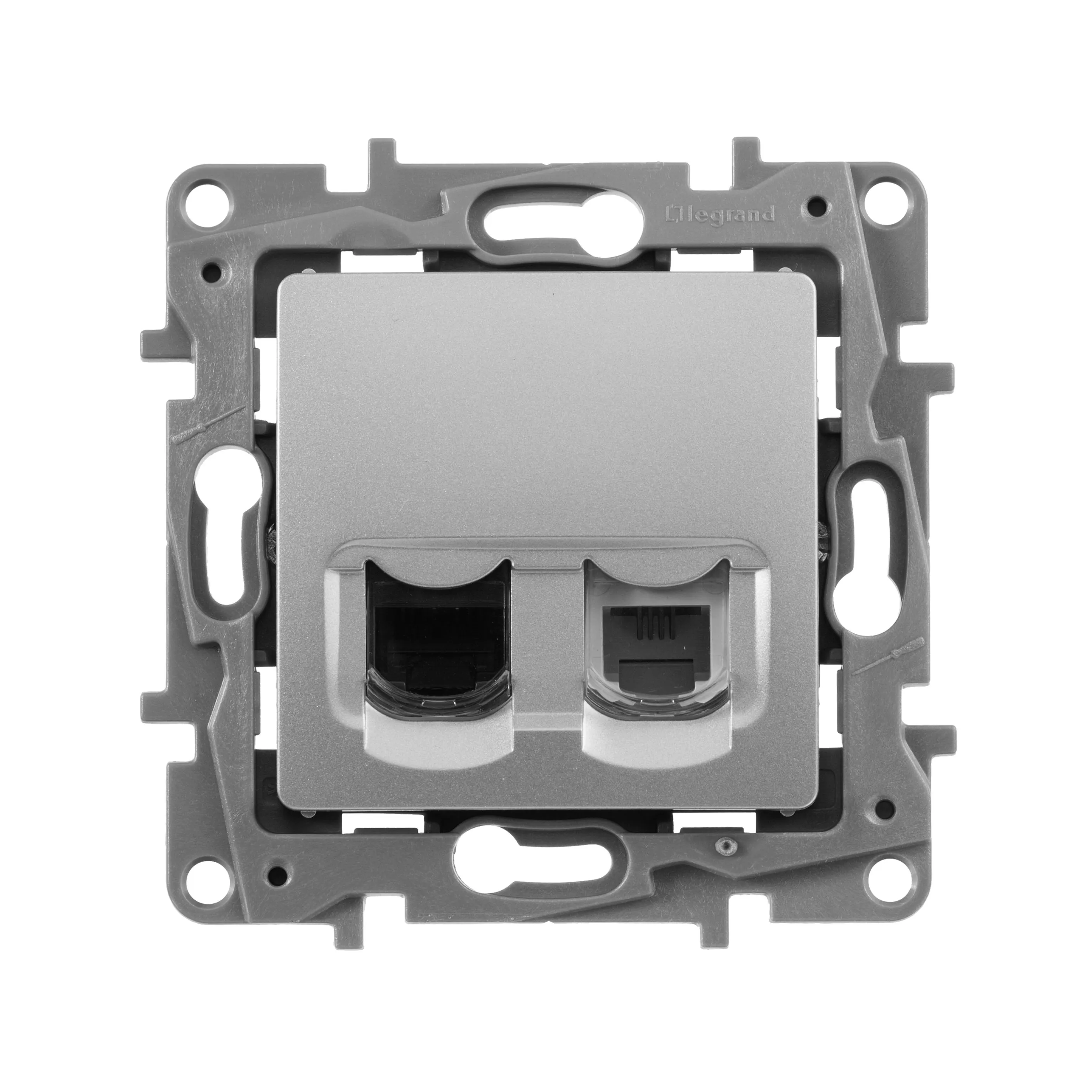 ETIKA Розетка двойная RJ11+RJ45 кат.5E UTP алюминий - Фото 3