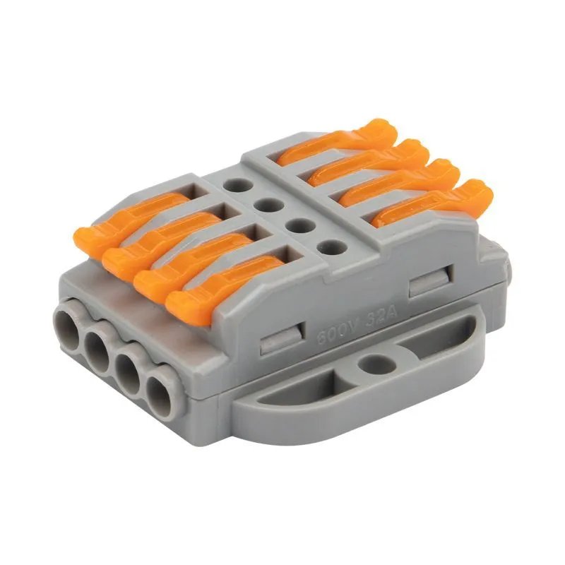 Клемма СМК 222-424P проходная 4 полюса, с монтажной площадкой (0,08-4 мм²), серая (блистер 5 шт./уп.) REXANT 07-6264-5