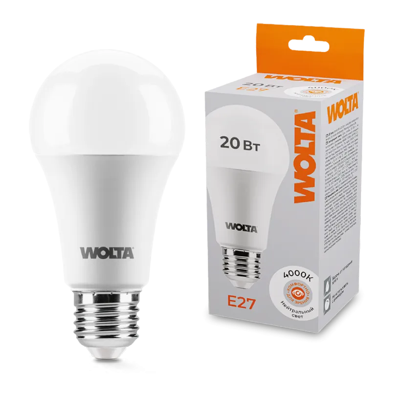 Лампа светодиодная "Груша" A65 20Вт 1400лм 4000К Е27 (50шт/уп) WOLTA