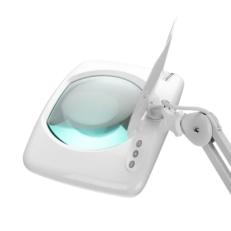 Лупа на струбцине квадратная 5D с подсветкой 60 SMD LED, сенсорный регулятор яркости, 190х157мм, белая REXANT - Фото 4