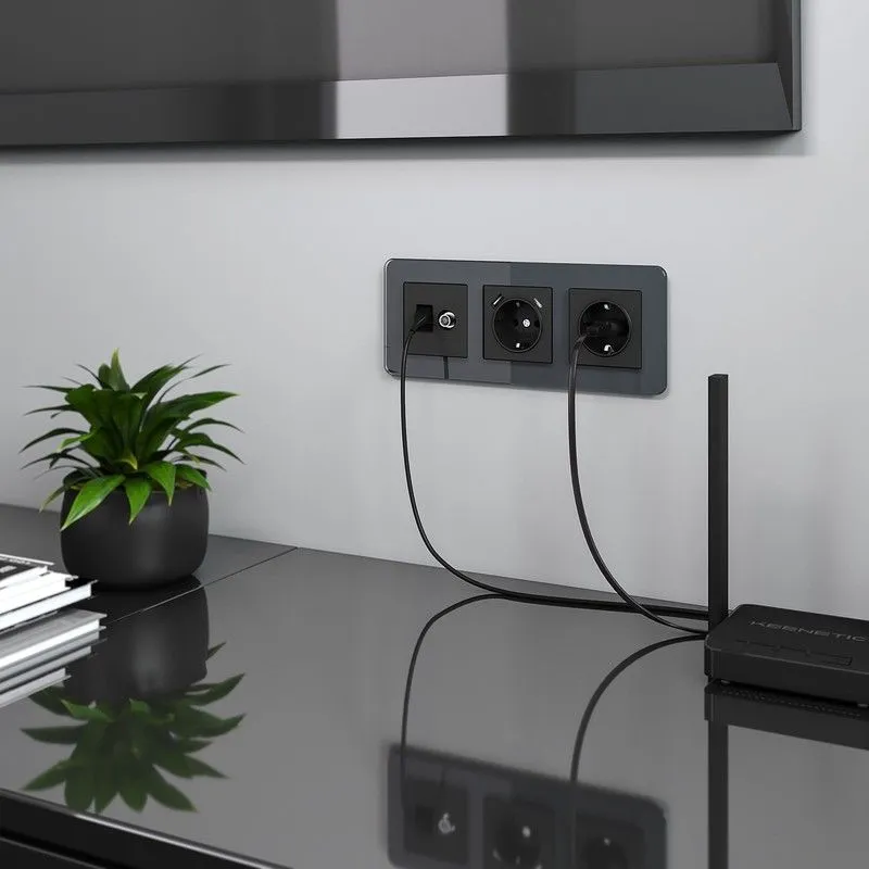 Розетка ТВ+Ethernet RJ-45 6 cat.(черный матовый) Werkel - Фото 6