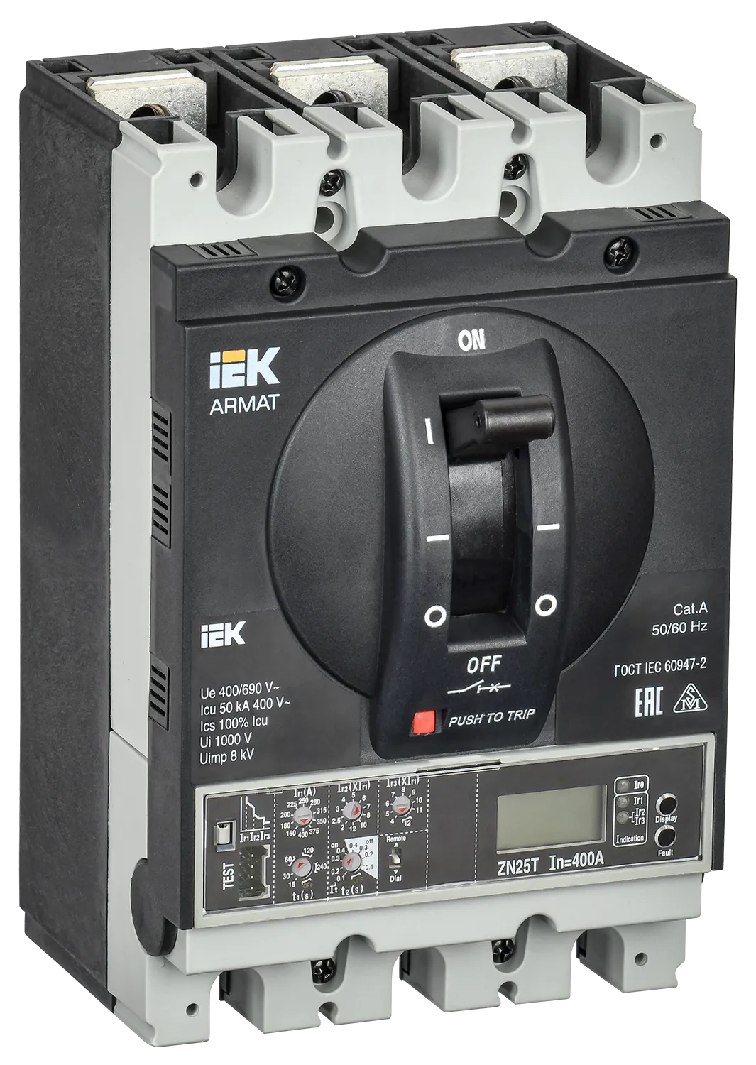 ARMAT Автоматический выключатель в литом корпусе 3P типоразмер G 50кА 250А расцепитель электронный продвинутый IEK AR-MCCB-3G-050-0250A-ELPC