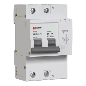 Диф. автомат 2Р 32А 100мА тип АС х-ка C эл. 6кА АД-2 EKF DA2-6-32-100-pro