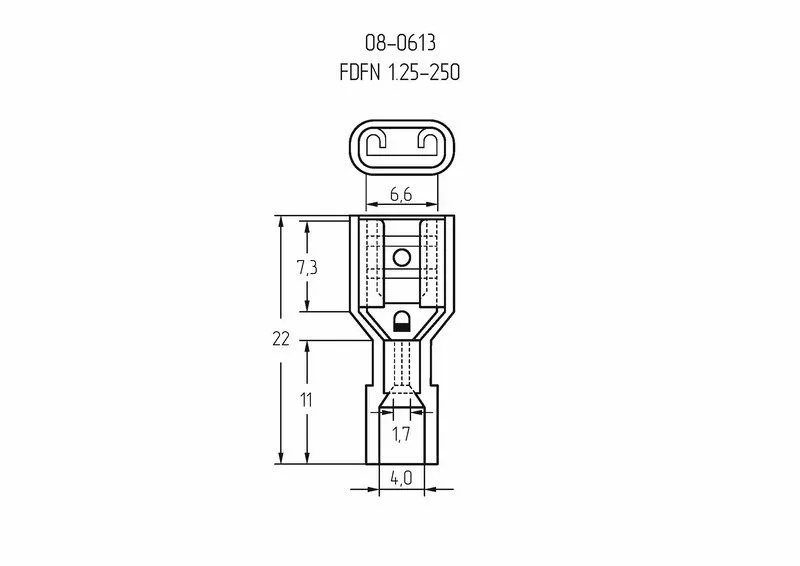 Клемма плоская полностью изолированная в нейлоне РПи-м(н) 1.5-(6.3)/РпИм-н 1,25-7-0,8 гнездо 6.6 мм, 0.5-1.5 мм², красный REXANT - Фото 3