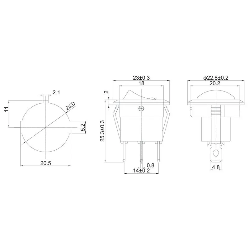 Выключатель клавишный круглый 12V 20А (3с) ON-OFF черный с синей подсветкой (RWB-215, MIRS-101Е-8С/D) REXANT - Фото 2