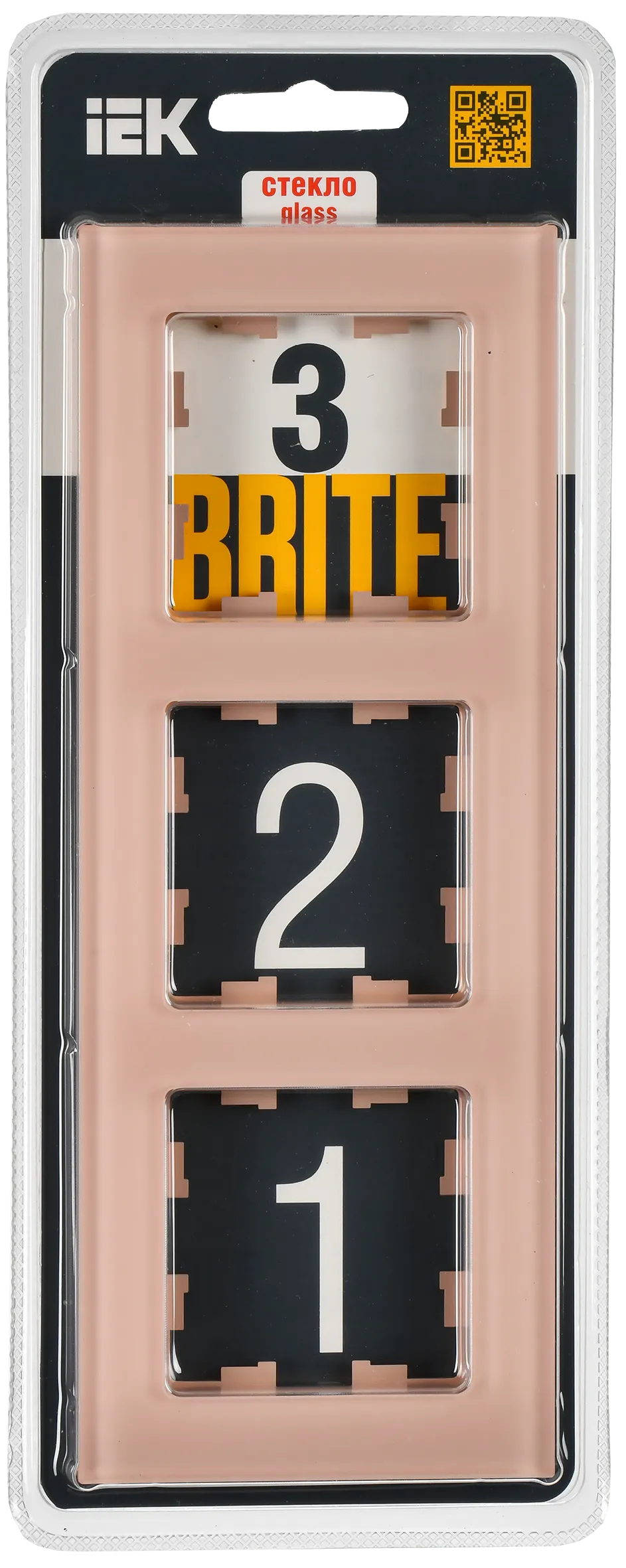 BRITE Рамка 3-местная РУ-3-2-БрП стекло персиковый матовый IEK - Фото 2