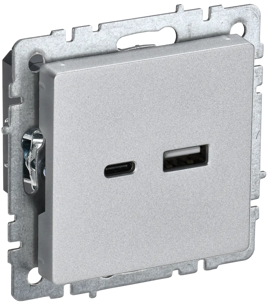 BRITE Розетка USB A+C 18Вт РЮ11-1-БрА алюминий IEK BR-U22-018-K47