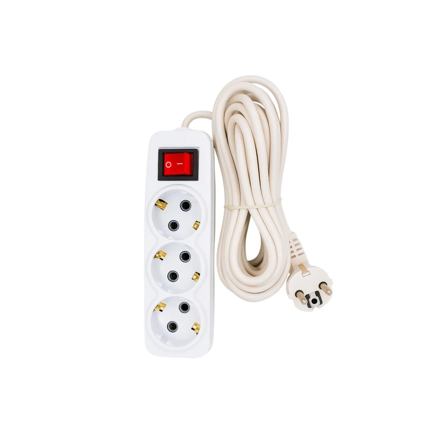 Удлинитель УБкн-03 бытовой с кнопкой ПВС 3*0,75 (10А) 3гн. 1,5м. белый DEKRON DEK0904-1301