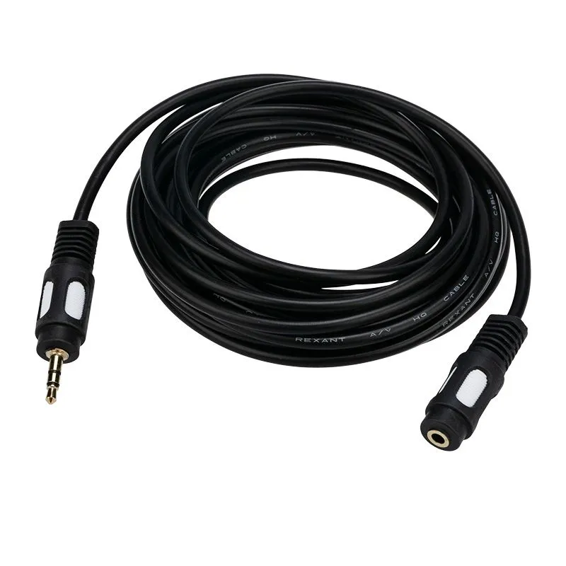 Шнур Стерео 3,5мм гнездо - Стерео 3,5мм штекер, 5м, Gold REXANT - Фото 2