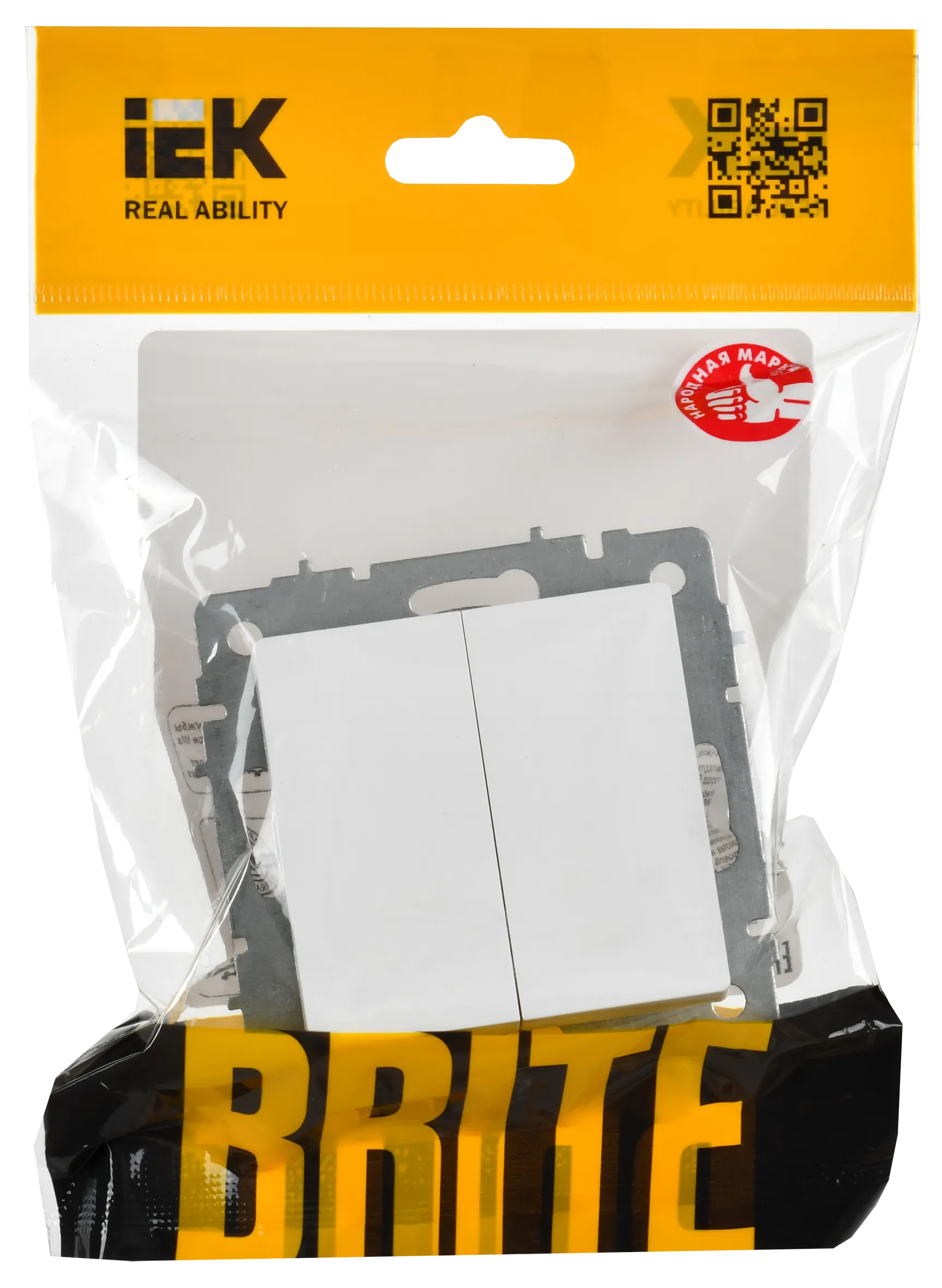BRITE Выключатель 2-клавишный проходной 10А ВС10-2-6-БрАБ арктический белый IEK - Фото 2